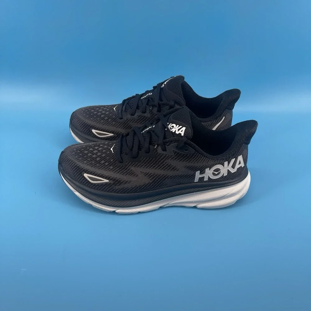 Women's HOKA Clifton 9 Running Shoes – Black/White – Size 9B